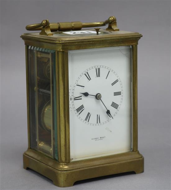 A French brass repeating carriage clock